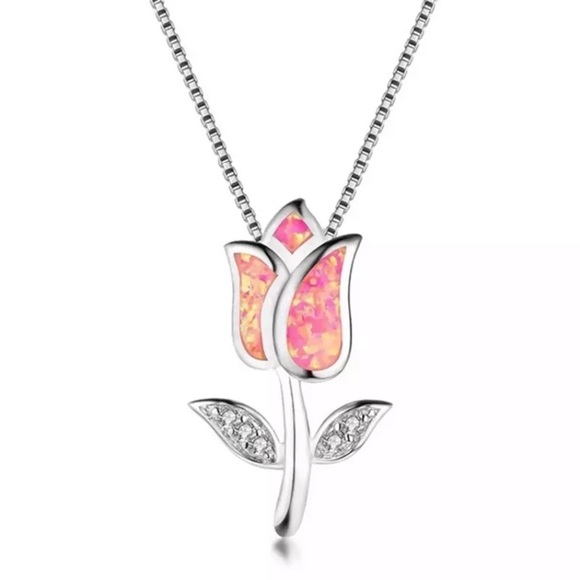 Jewelry - Sterling Silver Pink Opal Tulip Necklace